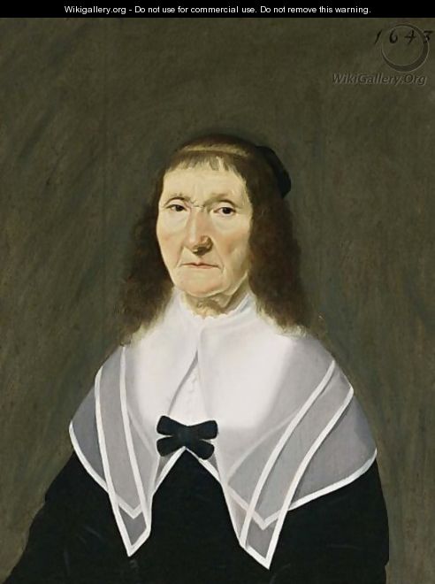 A Portrait Of An Elderly Lady, Bust Length, Wearing A Black Dress With A White Lace Collar - Dutch School