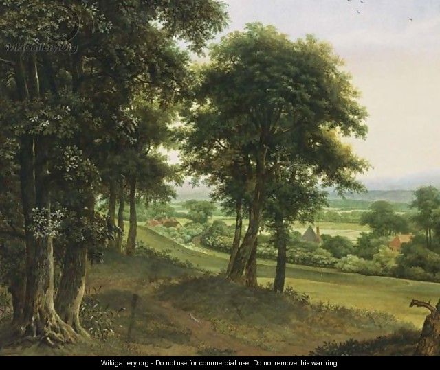 An Extensive Wooded Landscape With Houses, Hills Beyond - (after) Jan Lagoor