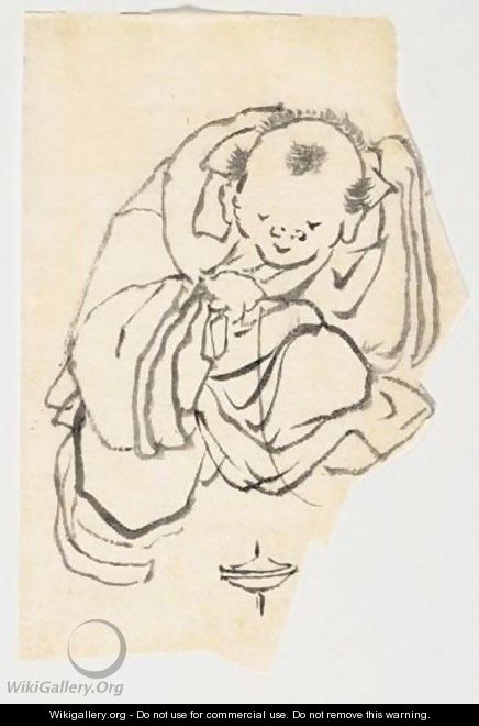 Deux Dessins 1 enfant Jouant Avec Une Toupie 2 guerrier En Armure - Katsushika Hokusai