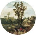 A Wooded Landscape With Horsemen Beside A River, A Ruined Farm Beyond - Esaias Van De Velde