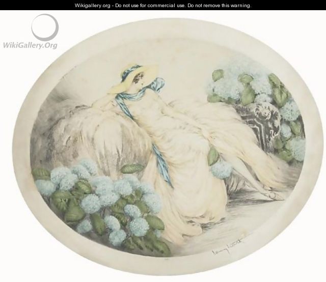 Elegante Aux Hortensias Bleus, Gravure Aquateinte - Louis Icart
