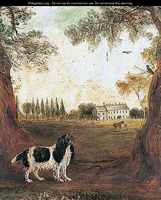 A King Charles Spaniel In A Park, A Country House Beyond - John Ferneley, Snr.