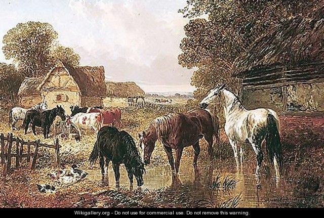 Horses And Cattle In A Farmyard 2 - John Frederick Herring, Jnr.