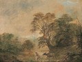 Landscape With A Rustic Leading A Donkey Across A Stream At Dusk - Thomas Barker of Bath