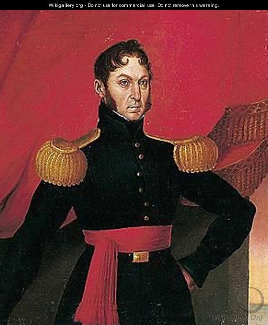 Three-quarter Length, Standing, Wearing Uniform With Gold Epaulettes And Red Cumberbund - Spanish School