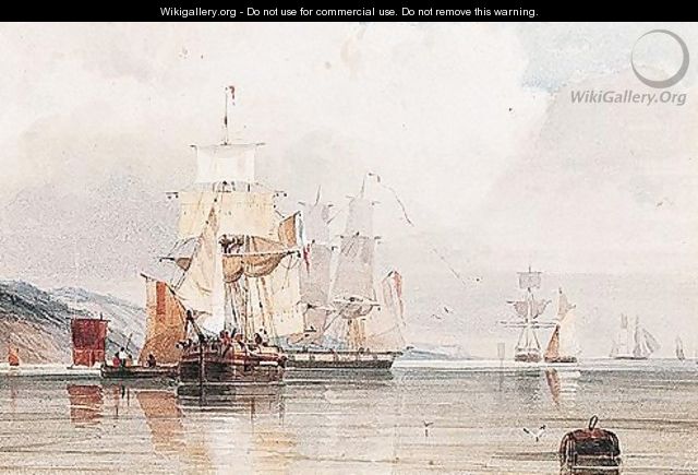 French Shipping Off The Coast In Calm Waters - Count Alexandre Thomas Francia