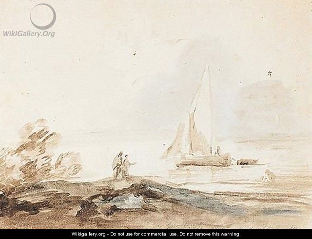 Lake Scene With Figures And Sailing Ship - Thomas Gainsborough