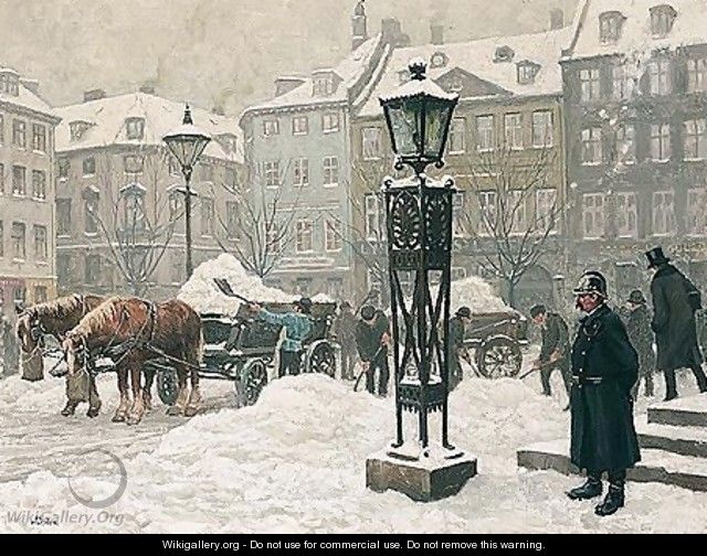 Snekastere Ud For Domhuset Pa Nytorv (A Snow Shower Outside Domhuset, Copenhagen) - Paul-Gustave Fischer