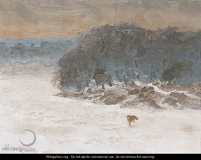 Rav I Vinterlandskap (Snow Landscape With Fox) - Bruno Andreas Liljefors