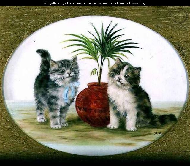 Kittens by a Palm in a Bowl - Bessie Bamber