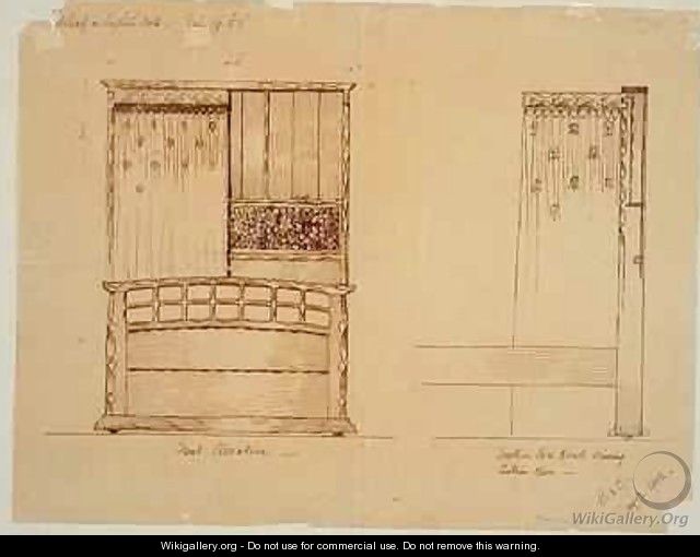 Design for a bedstead in English oak - Ernest & Gimson, Ernest W. Barnsley