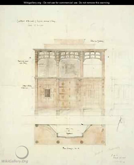 Design for Cupboard in English Walnut and Ebony - Sidney Barnsley
