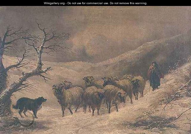 Landscape with shepherdess and sheep in the snow - Thomas Barker of Bath