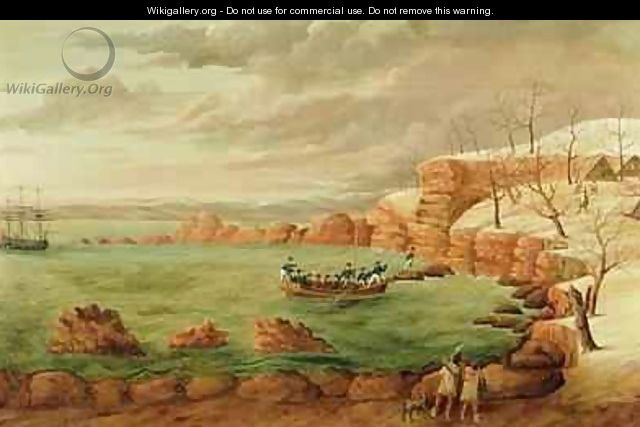Fireboard depicting The Landing of the Pilgrims - Samuel Bartoll