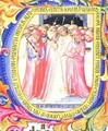 Historiated initial 'U' depicting Pope Martin V (1368-1431) concecrating the Church of Sant Egidio - Bartolomeo di Frusino