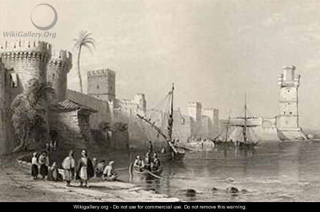 Harbour of Rhodes, Greece - (after) Bartlett, William Henry