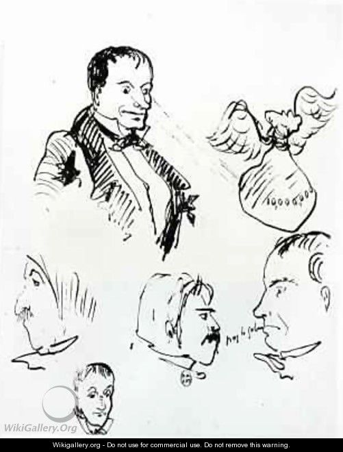 Three self portraits and profiles of Jules Champfleury (1821-89) and Charles Asselineau (1820-74) - Charles Pierre Baudelaire
