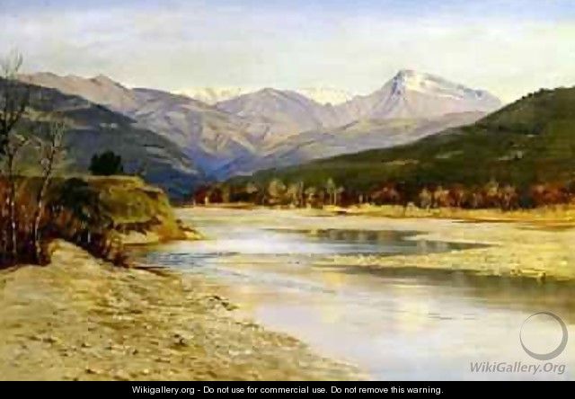 A Mountainous Lake Landscape in Bordighera - H. Baynes