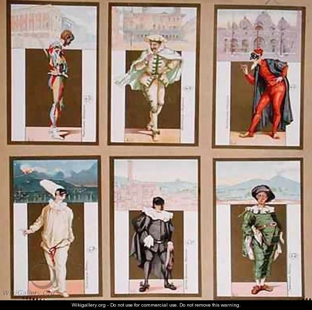 Set of six vignettes depicting characters from the Commedia dell