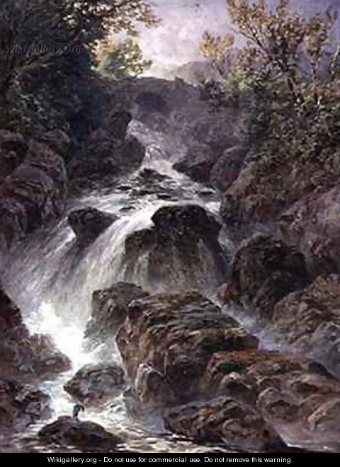 Bridge and Waterfall near Capel Curig - William Bennett