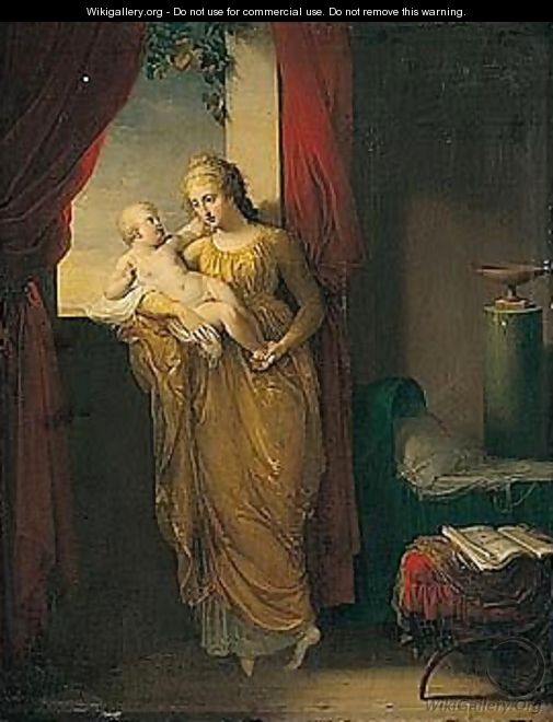 An Interior With A Mother And Child - Charles Paul Landon