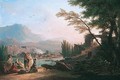 A River Landscape With Soldiers Resting And Conversing With Women, A Ruined Arch Nearby - Jean-Baptiste Hilaire