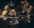 Still Life Of Melons With Apples And Grapes Arranged Upon A Stone Ledge - (after) Michaelanglo Cerquozzi