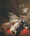 Still Life Of A Brace Of Red-legged Partridge And A Woodcock, Together With An Upturned Wine Glass, A Silver Gilt Bowl And Vine Leaves, All Set Upon A Red Velvet Cushion - Jan Baptist Weenix