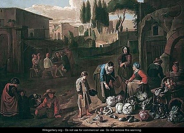 A Roman Street Scene With A Vegetable Seller - Norbert van Bloemen