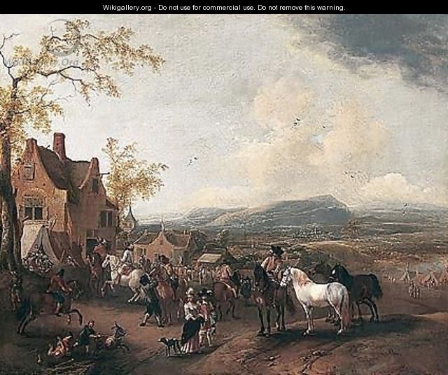 Landscape With A Village Fair - Pieter Wouwermans or Wouwerman