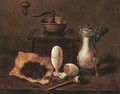 Still Life Of A Chocolatier, Together With Boiled Eggs, A Coffee Grinder, A Pipe And A Pouch Of Tobacco - Joseph-Alphonse Planson