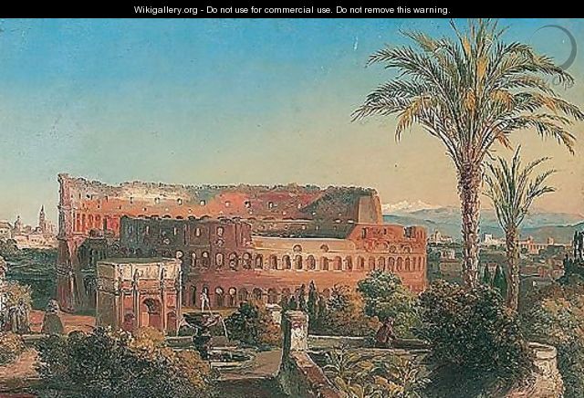 Rome, a view of the Colisseum with the arch of Constantine - Italian School