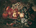 Still life of peaches, pomegranates and grapes upon a pewter plate - (after) Abraham Brueghel