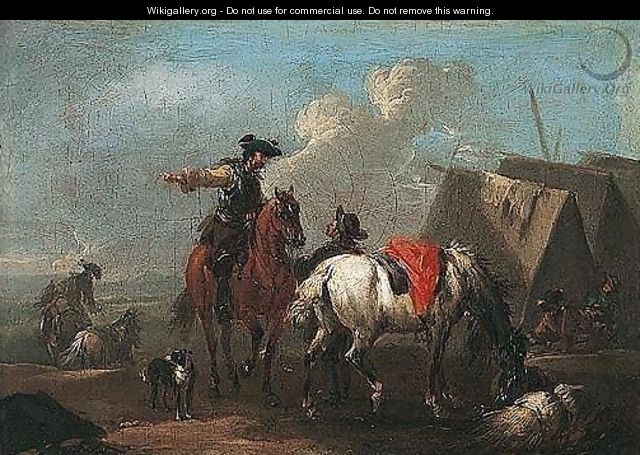 Horsemen Beside An Encampment - August Querfurt