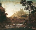 A Mountainous Landscape With Herders Watering Their Animals In The Foreground, A Fortress Beyond - Barend Appelman