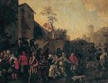 A town scene with figures in a carnival procession - (after) Jan Miel