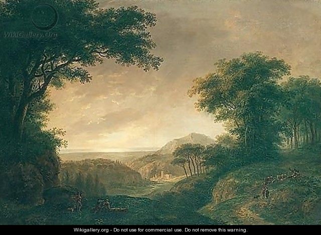 A Panoramic Landscape With Travellers Resting - Ludwig Hess