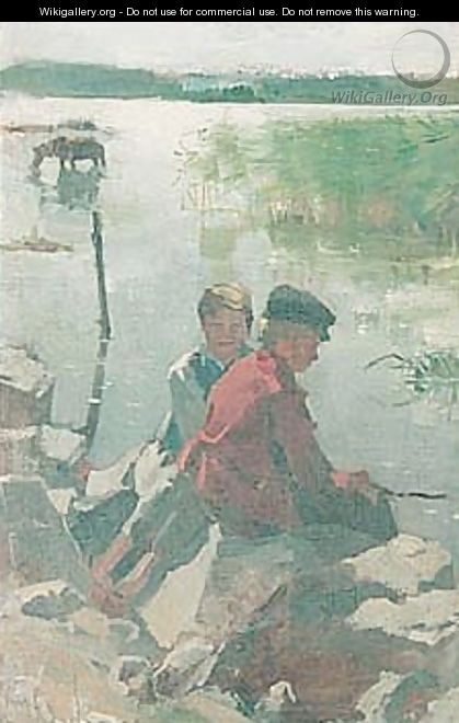 Kaksi Poikkaa Kalastamassa (Two Boys Fishing) - Akseli Valdemar Gallen-Kallela