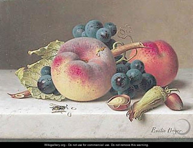 Still Life With Peaches And Grapes (Still-leben Mit Pfirsichen Und Weintrauben) - Emilie Preyer