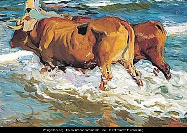 Bueyes En El Mar (Oxen In The Sea) - Joaquin Sorolla y Bastida