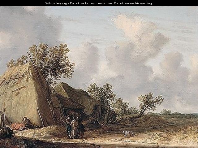 Landscape With Figures Conversing Before A Haystack And Farm Buildings - Salomon van Ruysdael