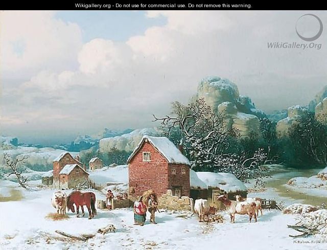 Winter Landscape With Farm Buildings And Animals - William Malbon