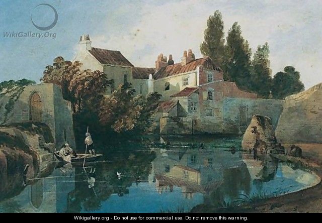 Figures On A Punt On A River, A House Beyond - Thomas Shotter Boys