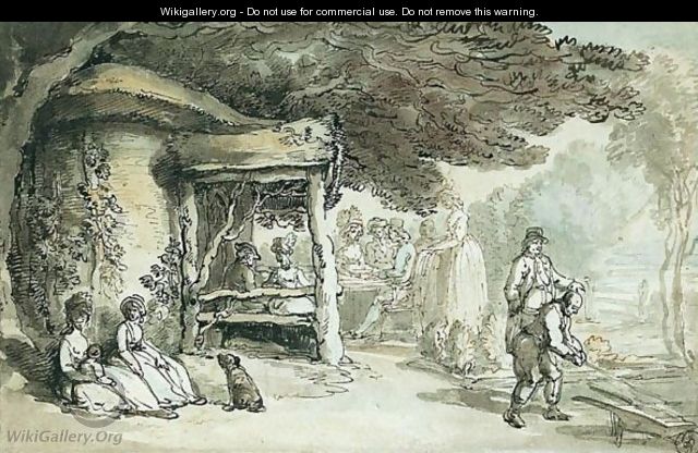 Elegant Compamy Seated In A Rustic Arbour - Thomas Rowlandson