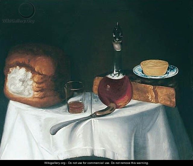Still Life With Bread, Cheese And A Decanter - George, of Chichester Smith