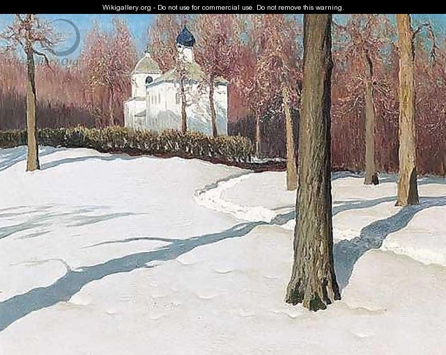 Snow path to the church - Mikhail Markianovich Germashev