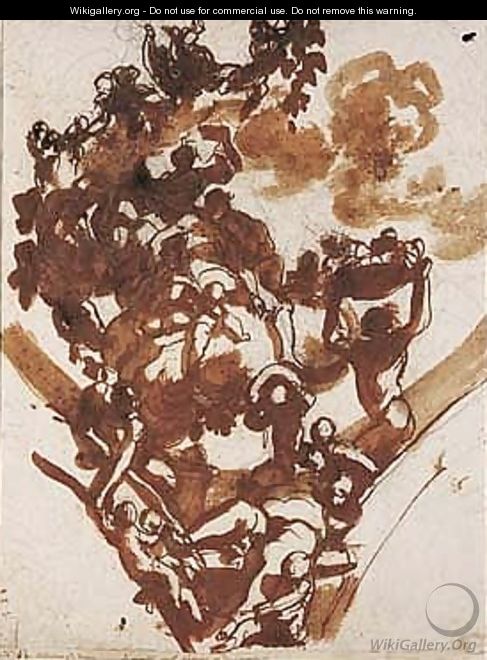 Design For A Ceiling Decoration With Silenus - Domenico Piola