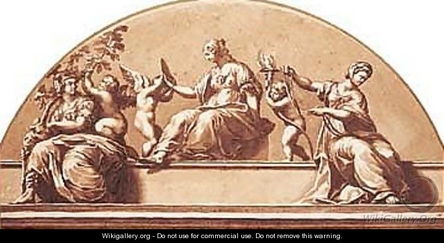 A Lunette With An Allegory Of Virtue, After Raphael - Jan de Bisschop