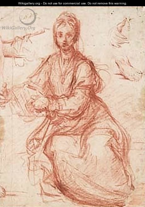A Seated Female Figure Holding A Book, And Separate Studies Of A Hand And Feet - Giovan Battista Naldini