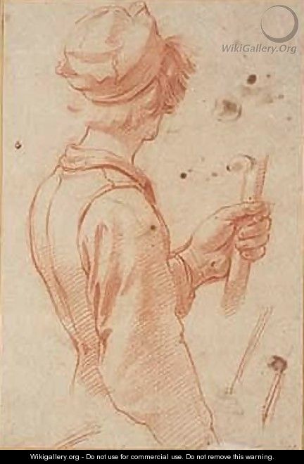 A Young Man Wearing A Cap, Seen From Behind Holding A Staff - (after) Lorenzo Lippi